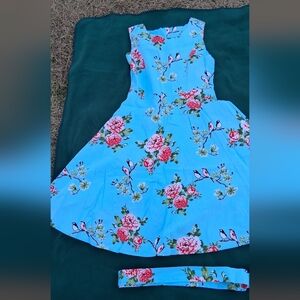 Charming Floral Ladys Dress in Blue